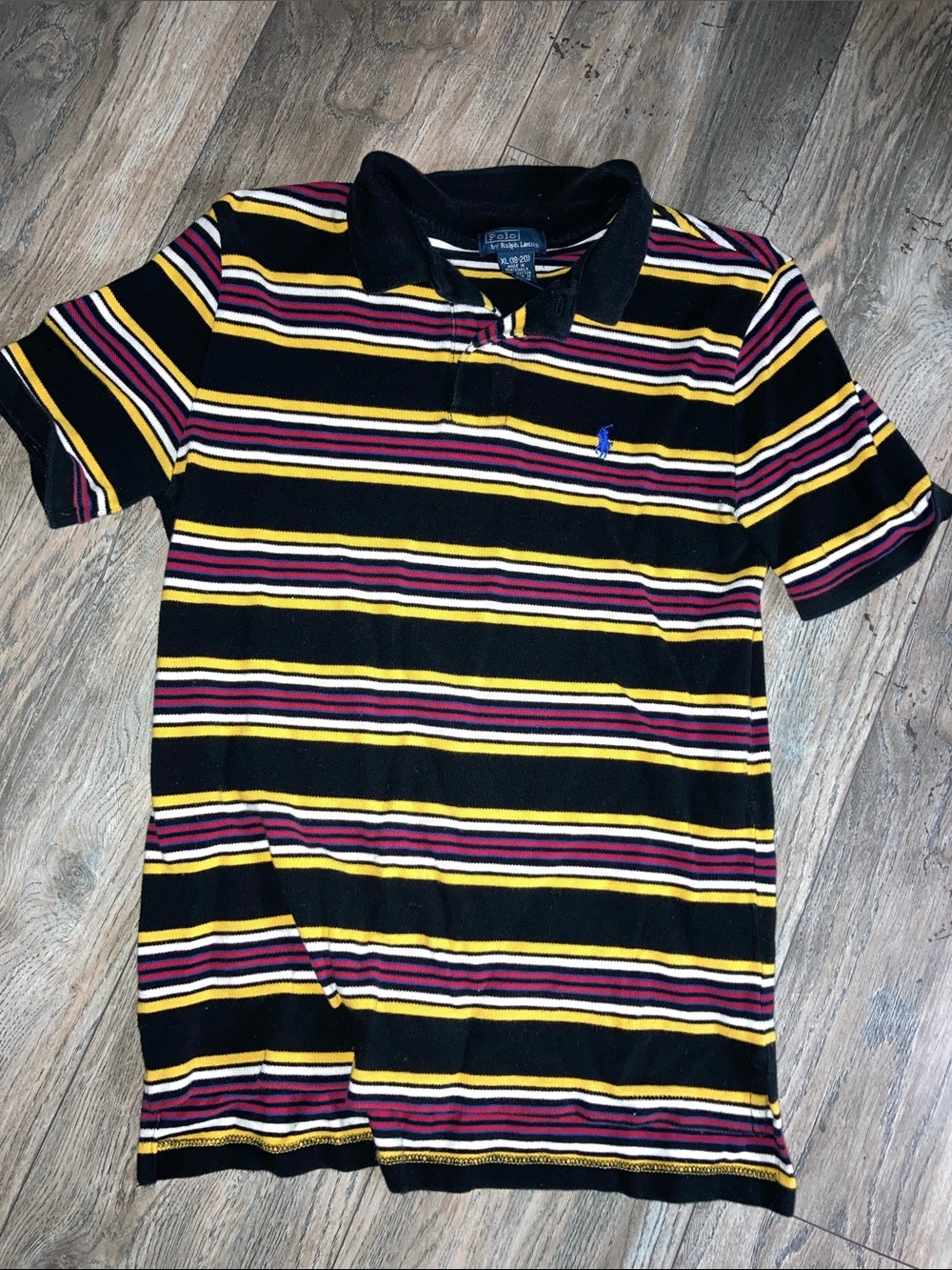 Polo by Ralph Lauren Black Polo with Yellow and Burgundy Stripes